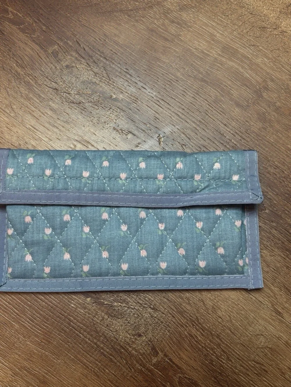 vintage quilted blue wallet pink flowers